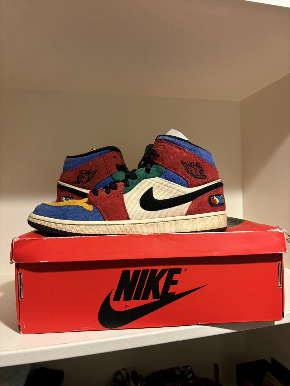 image of Jordan Brand 1 Mid Fearless Size 13 Shoes in Red, Men's