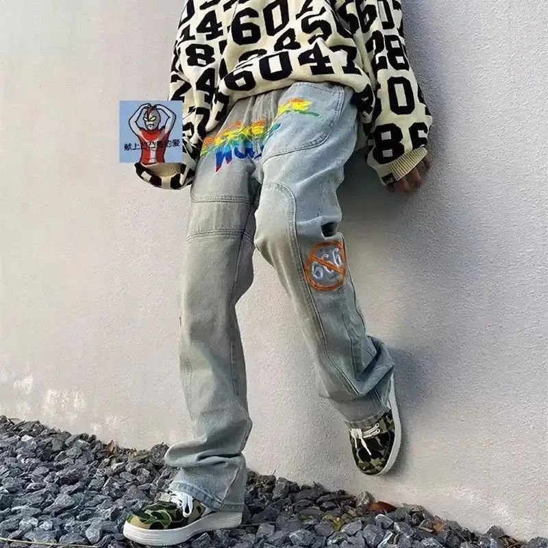 Japanese Brand Streetwear Letter Embroidery Vintage Blue Baggy Jeans Size US 32 / EU 48 - 5 Thumbnail