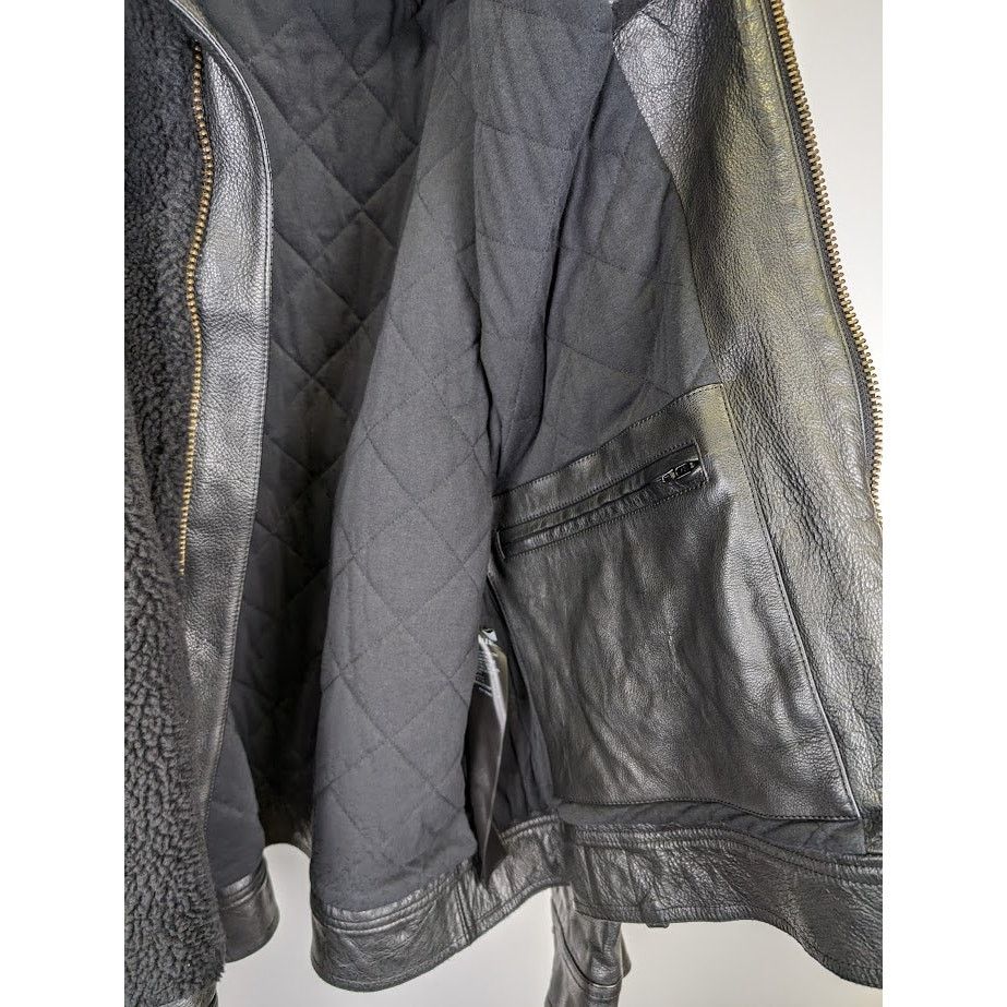 Balenciaga o1rshd1 Leather Sleeve Shearling Fleece Jacket in Black Size US XS / EU 42 / 0 - 13 Thumbnail