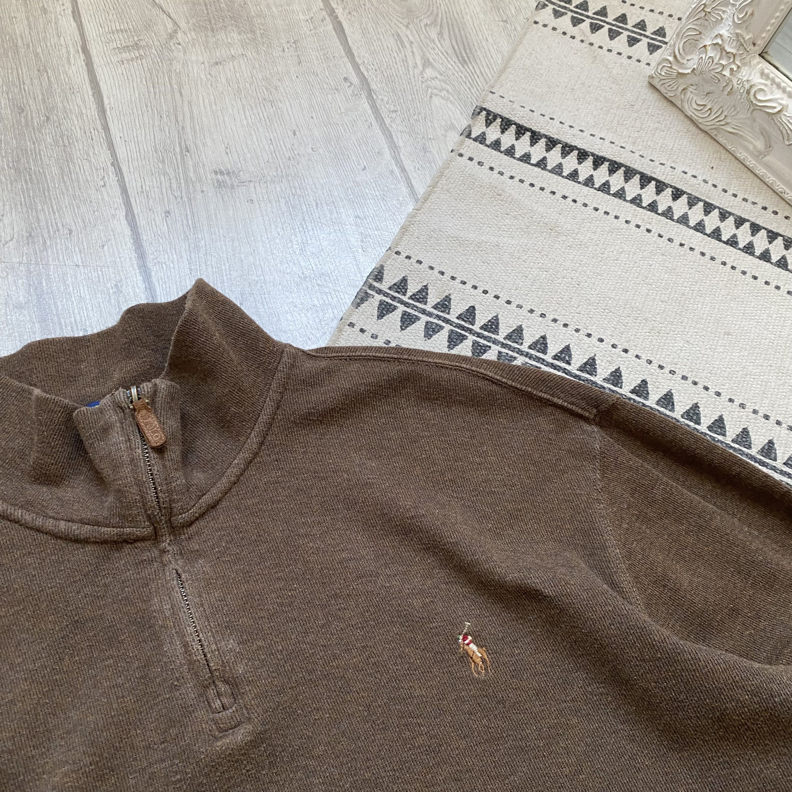 Polo Ralph Lauren 🤎Vintage Polo Ralph Lauren Brown Sweater Zip 1/3 distressed Size US XXL / EU 58 / 5 - 5 Thumbnail