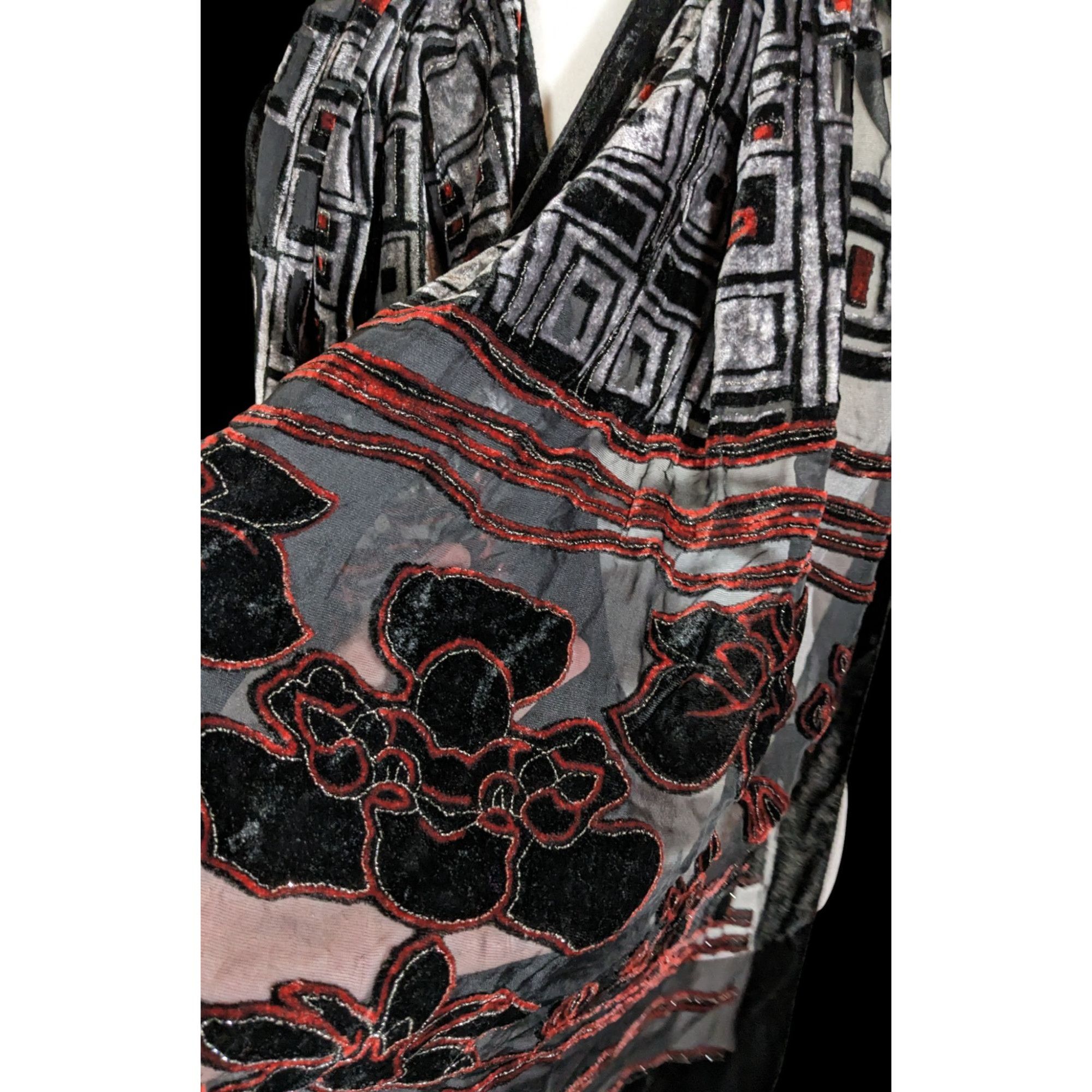Other Vintage Floral And Geometric Black Red And Silver Tone Burno Size ONE SIZE - 4 Thumbnail