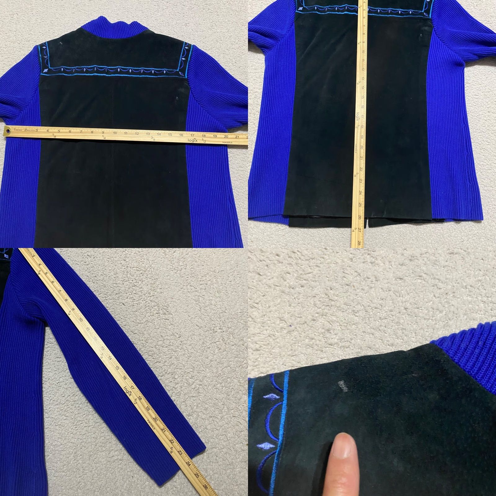 Bob Mackie VINTAGE Bob Mackie Jacket Womens Mid-Length Leather Blue Suede Full Zip Lined Embroidered Southwestern Wearable Art Size M Womens Br Size M / US 6-8 / IT 42-44 - 8 Thumbnail