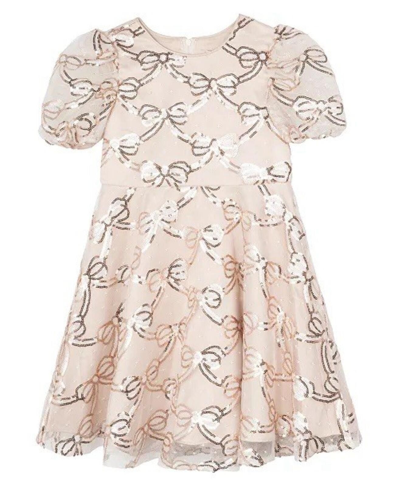 Other Rare Editions Girls Dress Sequin Bow Puff Illusion Sleeve 4T Size ONE SIZE - 2 Thumbnail