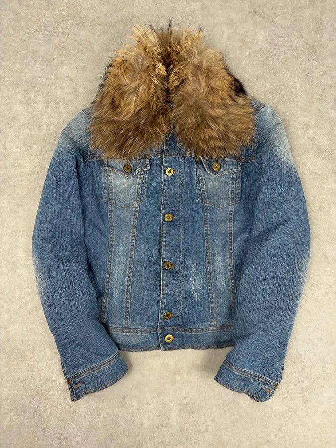Dolce & Gabbana AW2005 Dolce & Gabbana Blue Denim Distressed Fur-Collar Jacket Size S / US 4 / IT 40 - 1 Thumbnail