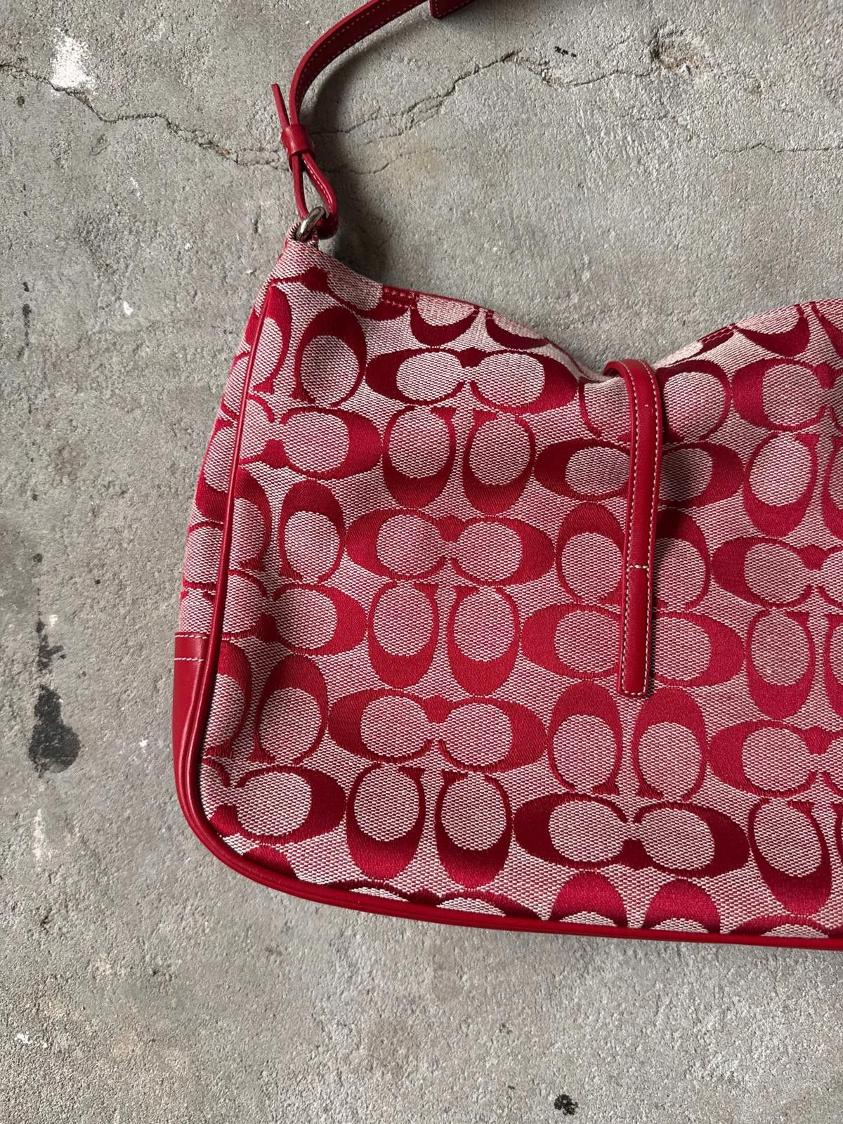 Coach Coach Hobo Signature Clip Canvas Handbag Red Size ONE SIZE - 6 Thumbnail