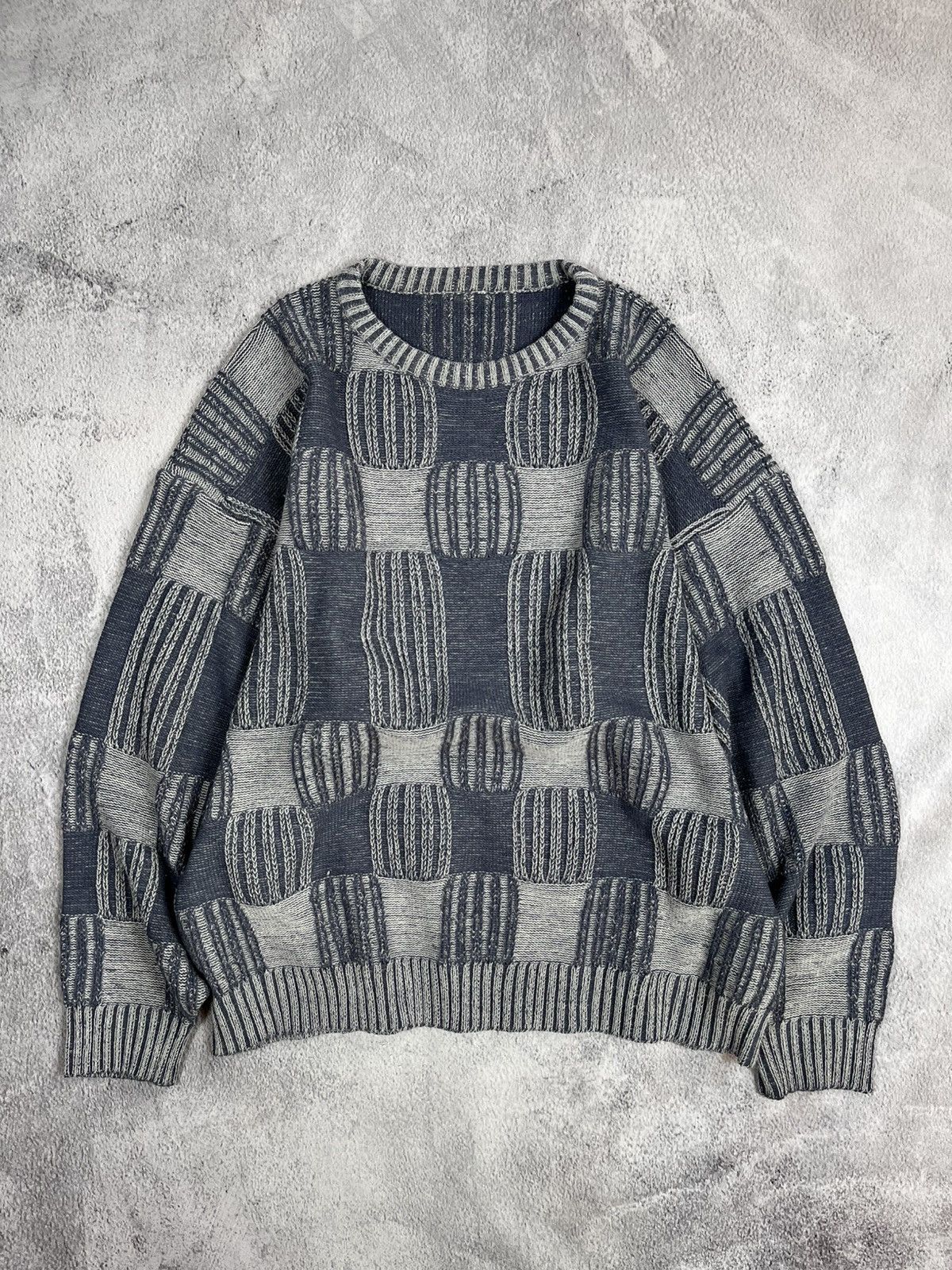 Japanese Brand × Vintage Vintage 90s check ribbed knitted sweater size M Size US M / EU 48-50 / 2 - 1 Thumbnail