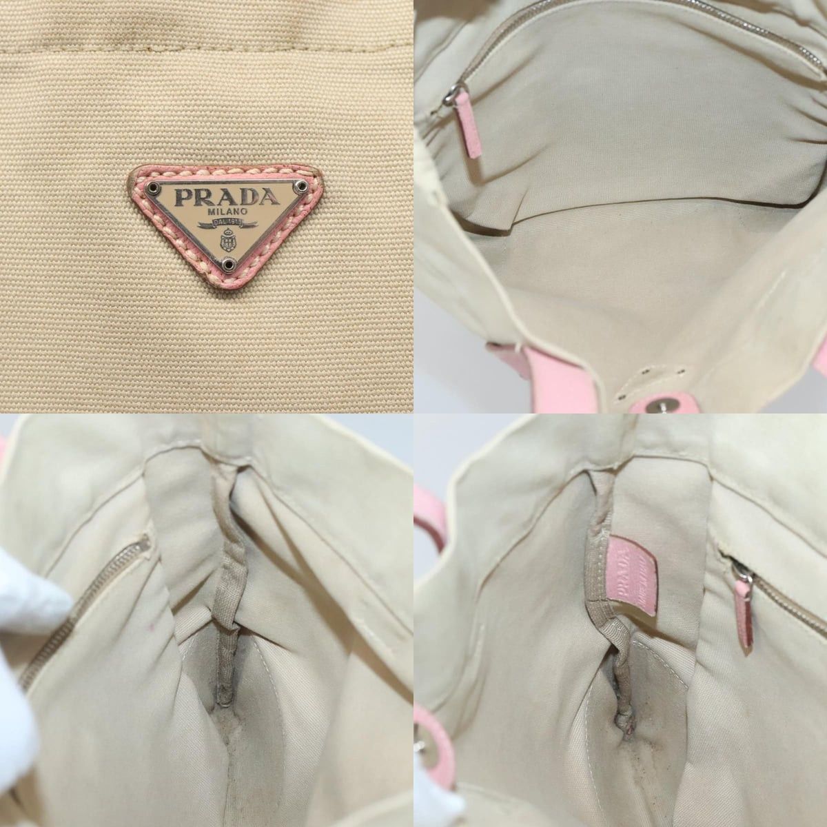 Prada PRADA Tote Bag Canvas Beige Silver Size ONE SIZE - 11 Thumbnail