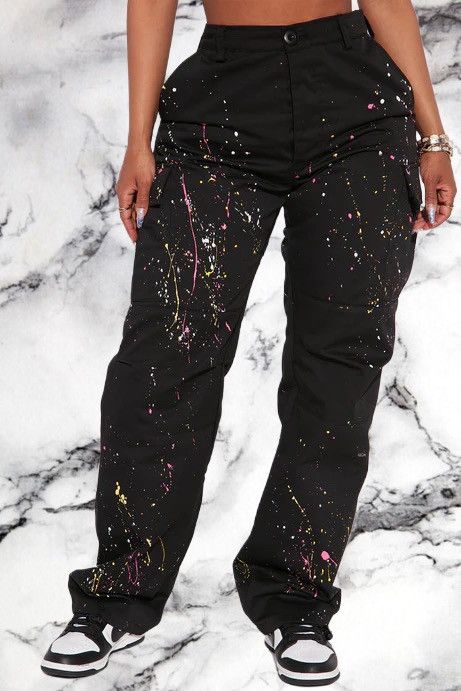 Fashion Nova Paint Splatter Cargo Jeans Size 40" / US 18 - 1 Thumbnail