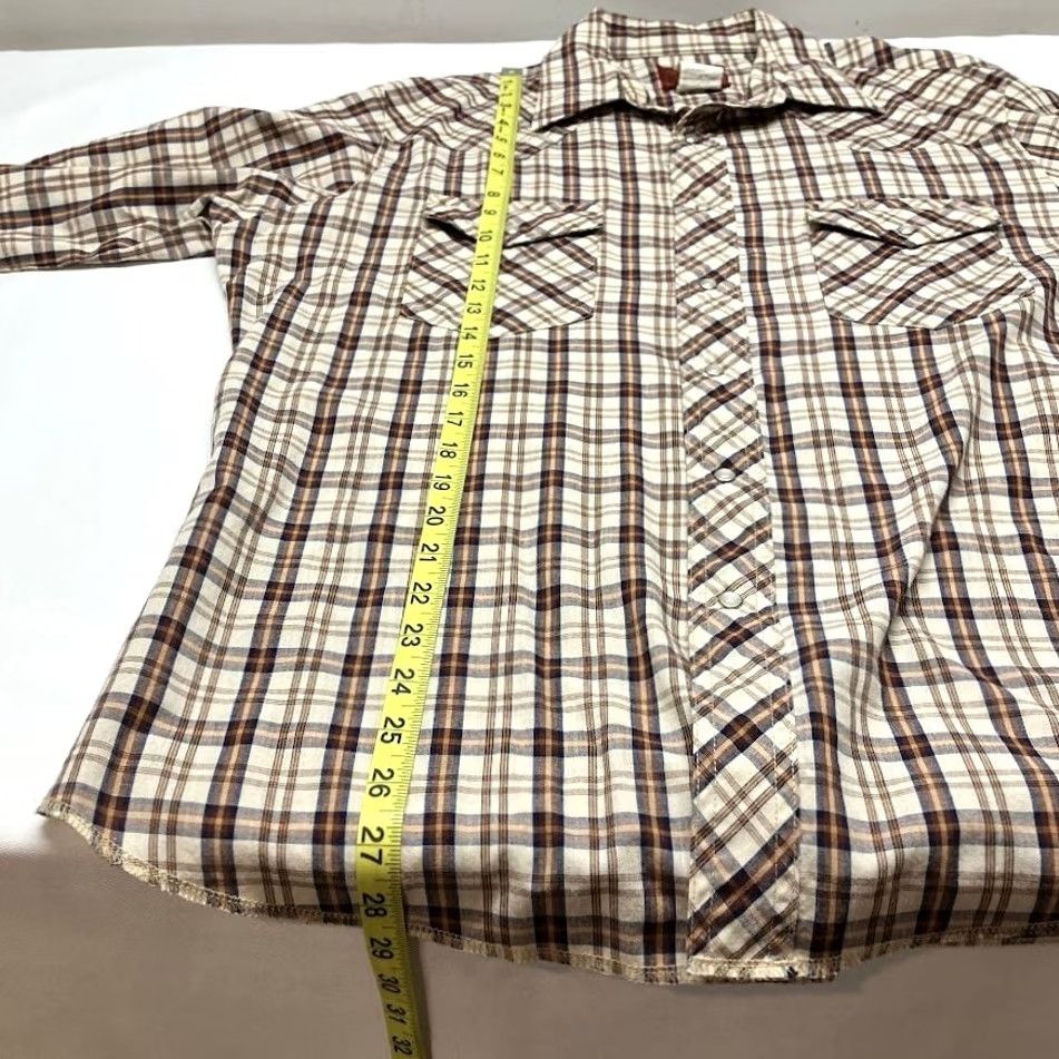 Vintage VINTAGE Rustler Tan Plaid Pearl Snap Shirt Long Sleeve X-Long Tail Men L Size US M / EU 48-50 / 2 - 6 Thumbnail