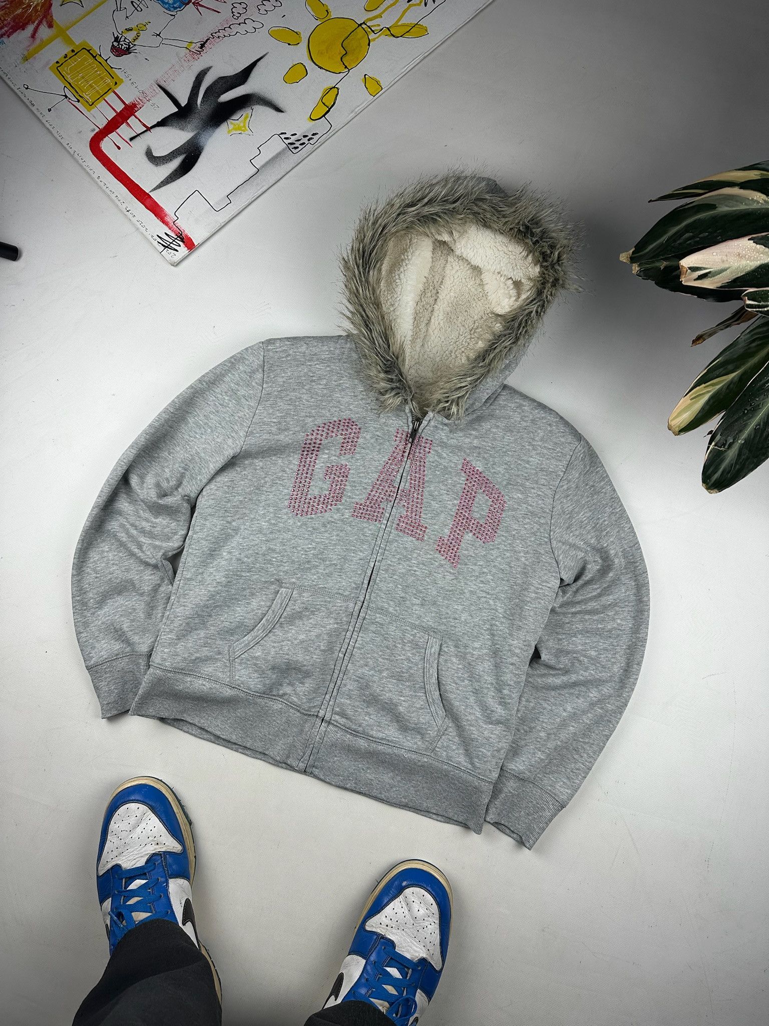 Gap rhinestones logo Zip Fur Hoodie LGB holister style Size S / US 4 / IT 40 - 1 Thumbnail