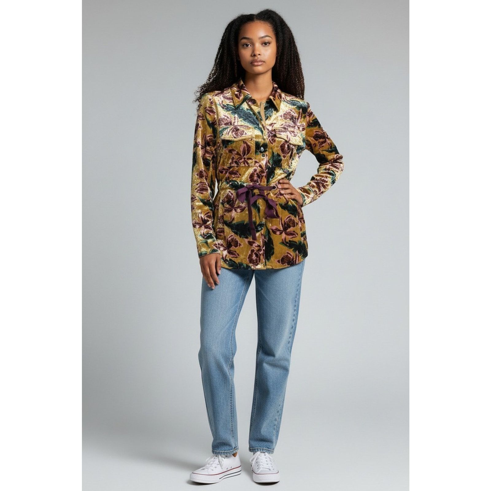 Scotch & Soda SCOTCH & SODA Yellow Floral Velvet Front Closure Jacket XS Size XS / US 0-2 / IT 36-38 - 1 Thumbnail