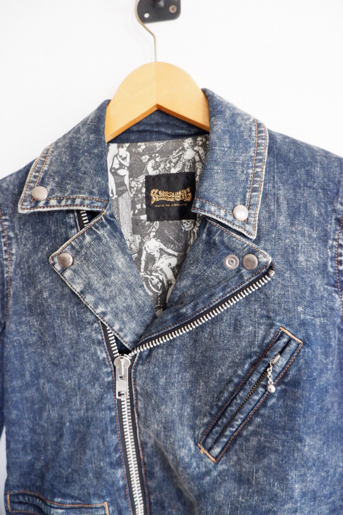 If Six Was Nine Vintage RNASLANG Printed Inner Biker Jacket Size S / US 4 / IT 40 - 6 Thumbnail