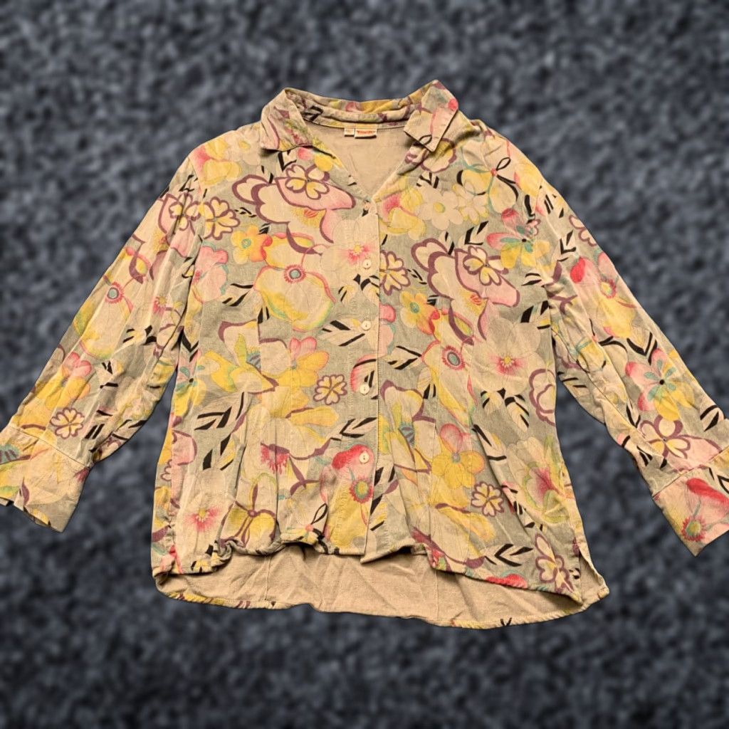 Vintage VTG Tianello Suzy Blouse Womens Medium Gray Asian Floral Button Up Made In USA Size M / US 6-8 / IT 42-44 - 1 Thumbnail
