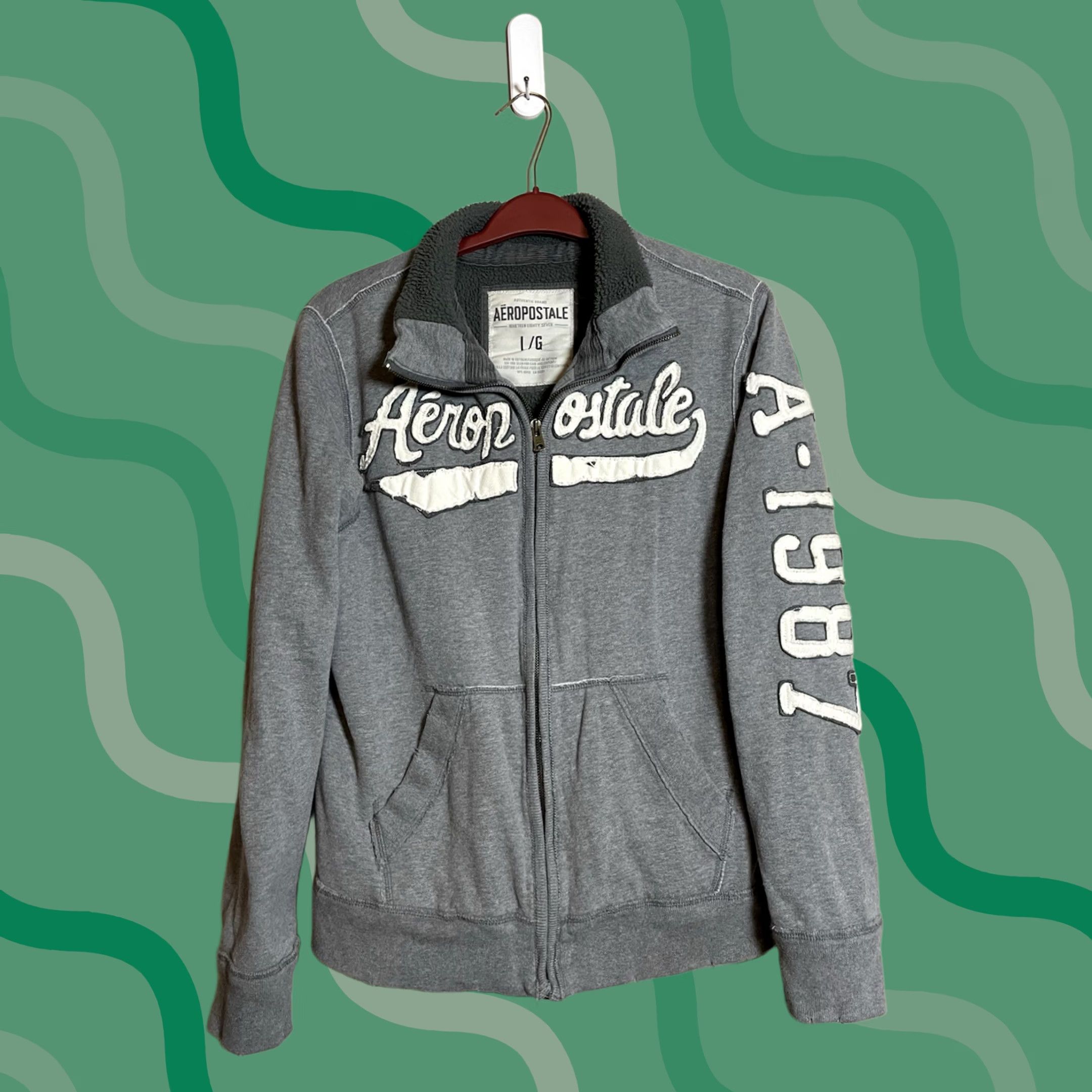 Vintage VINTAGE Aeropostale Jacket Bomber Lined Sweatshirt Heavy Sherpa Gray Large M Men Size US M / EU 48-50 / 2 - 1 Thumbnail