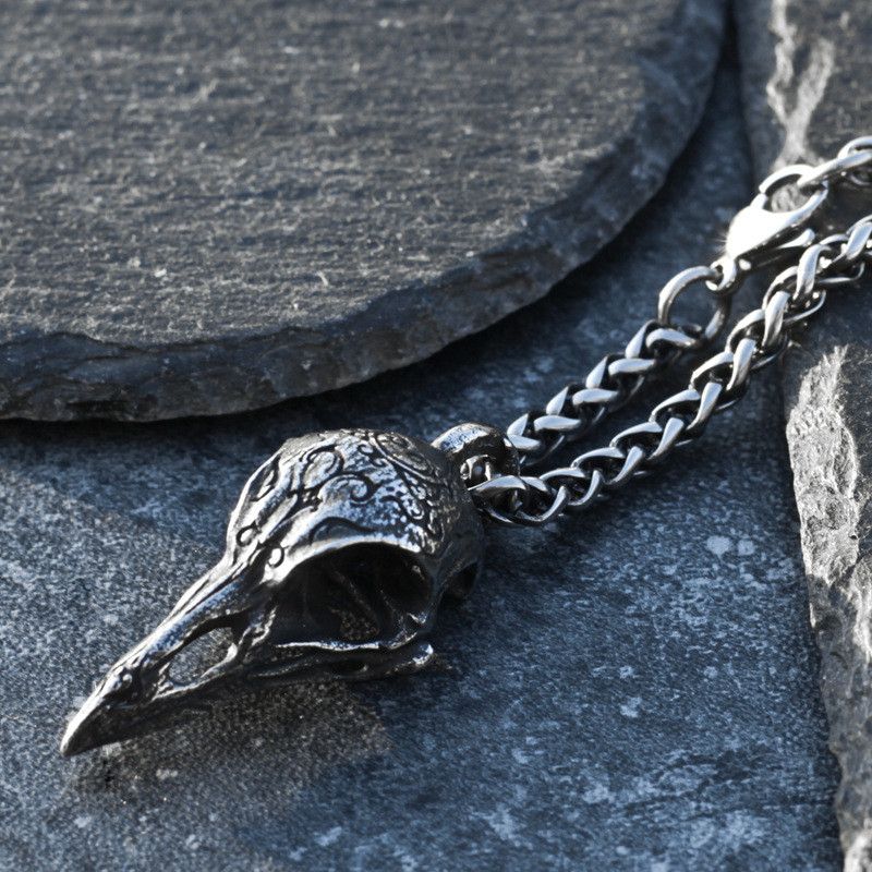 Jewelry Gothic Raven Skull Norse Odin Huginn and Muninn Necklace Size ONE SIZE - 2 Thumbnail