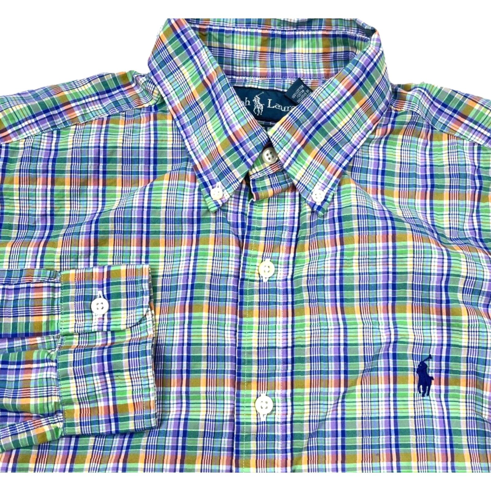 Ralph Lauren Ralph Lauren Shirt Men Medium Button Up Green Purple Multi Plaid Poplin Dress Shirt Size 40R - 2 Thumbnail