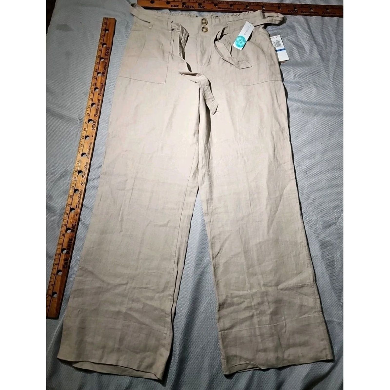 Vintage NWT Stitch Fix Pants Women XL Beige Tan Linen Blend Melanie Utility Wide Leg Size 40" / US 18 - 2 Thumbnail