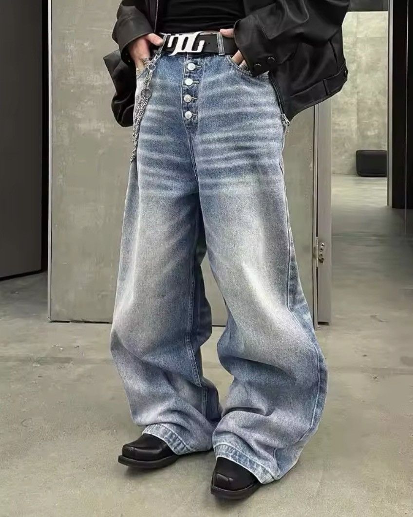Japanese Brand × Jean Washed Button Floor-mopping Pants Baggy Jeans Size US 29 - 1 Thumbnail