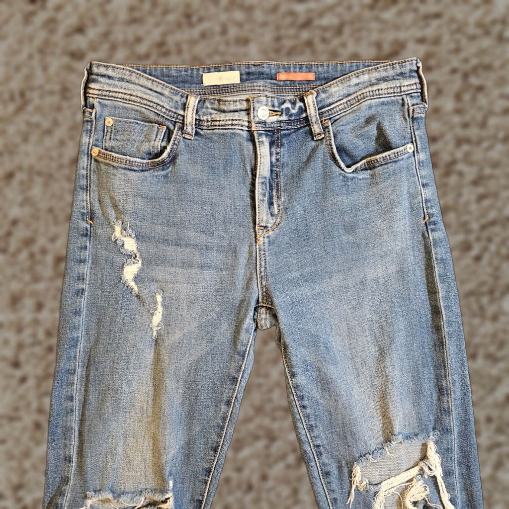 Vintage Pilcro Anthropologie Jeans Womens 29 Blue Distressed Straight Mid Rise Stretchy Maxi? Size 29" - 1 Thumbnail