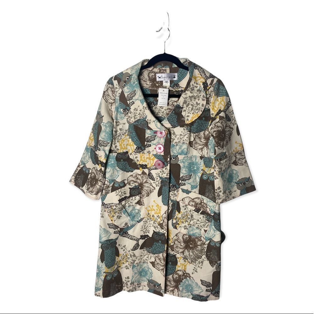 image of Beebop & Walley Nyc Hazel Coat Dress - Owl Print in White, Women's (Size Small)