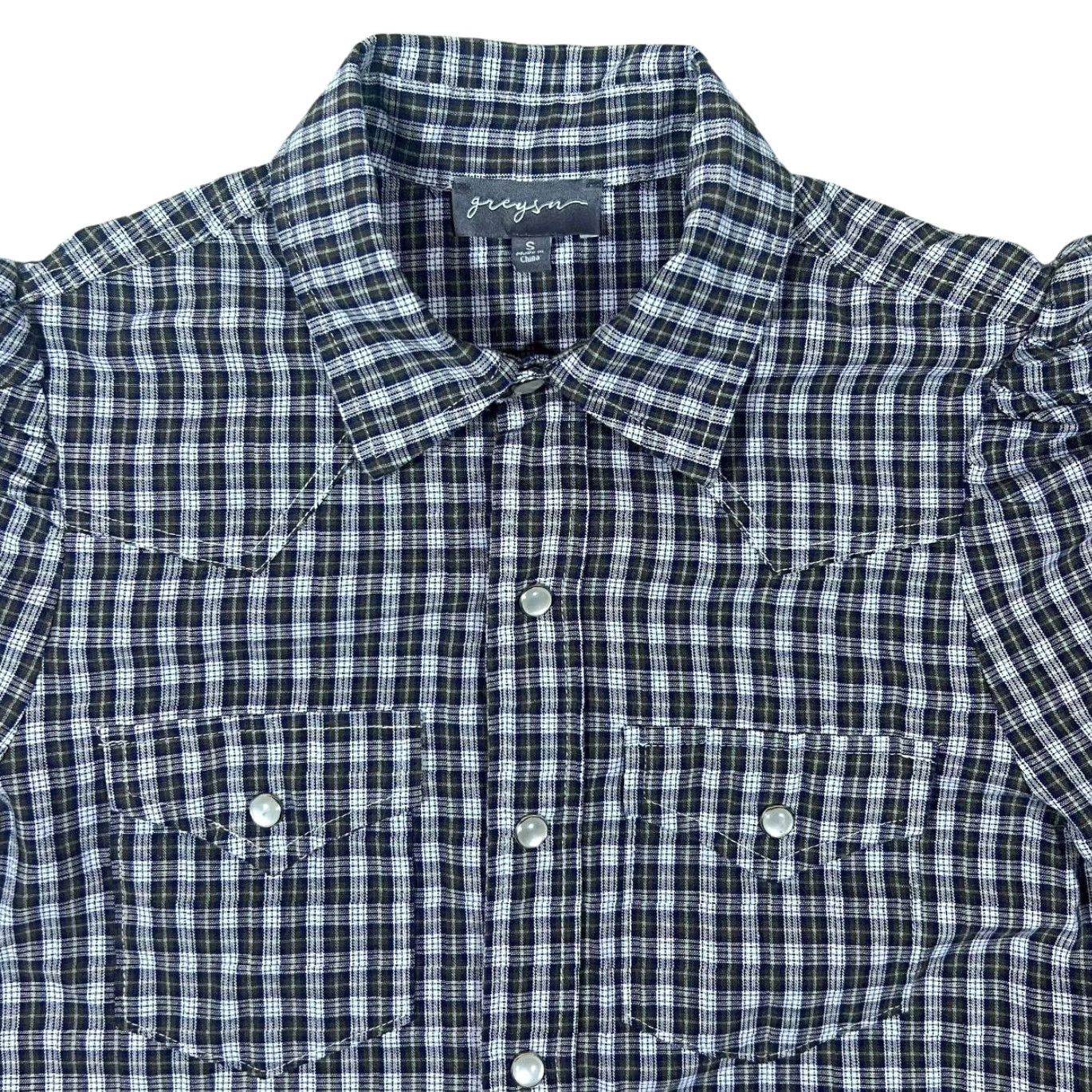 Vintage Greyson Cowboy Western Plaid Check Pearl Snap Popper Long Sleeve Shirt Women's S Navy/Brown/White Check Size S / US 4 / IT 40 - 3 Thumbnail