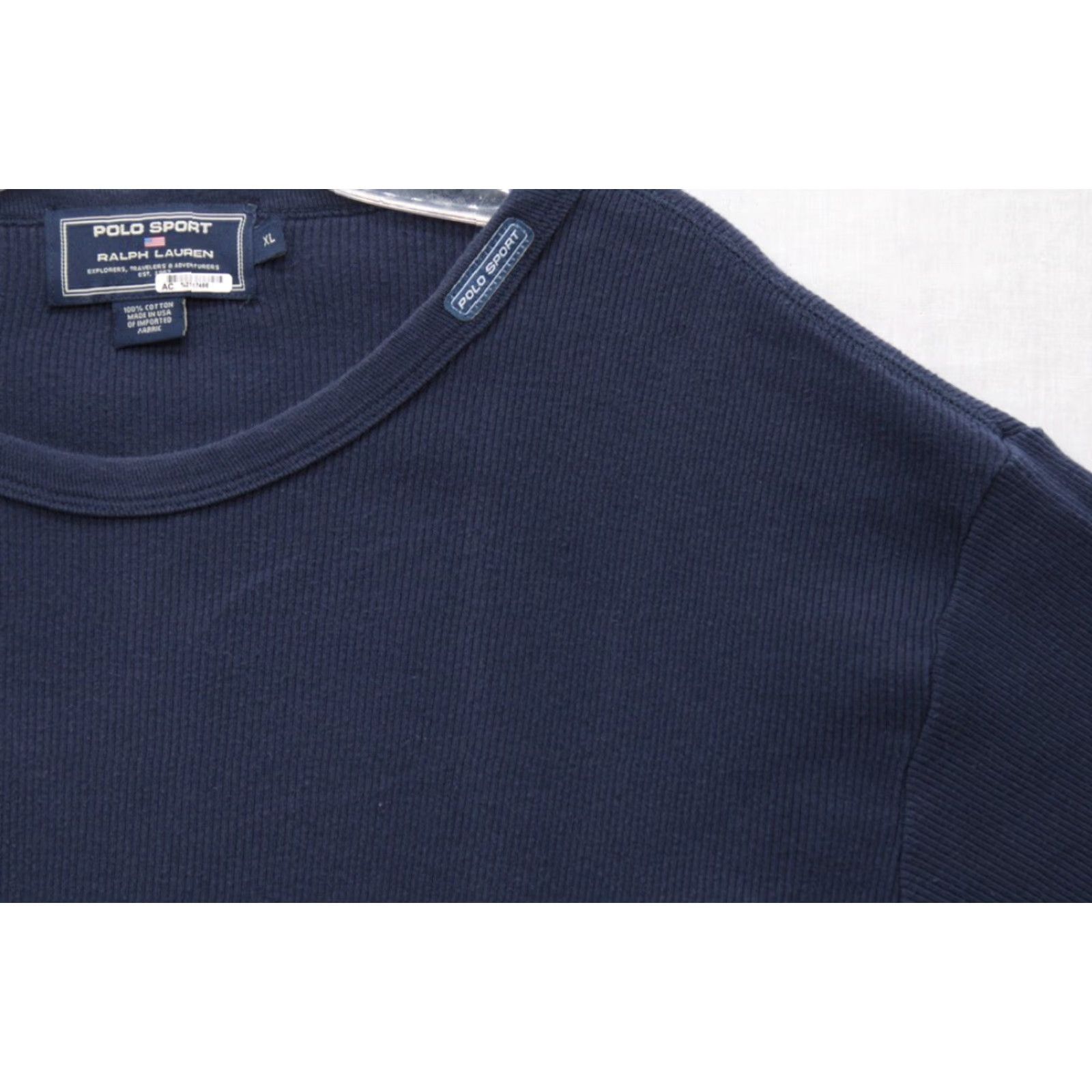 Ralph Lauren VINTAGE Ralph Lauren Polo Sport T-Shirt Men XL Blue Cotton Waffle Knit Preppy USA 90s Mens XL Blue Polo Shirt Size US XL / EU 56 / 4 - 2 Thumbnail