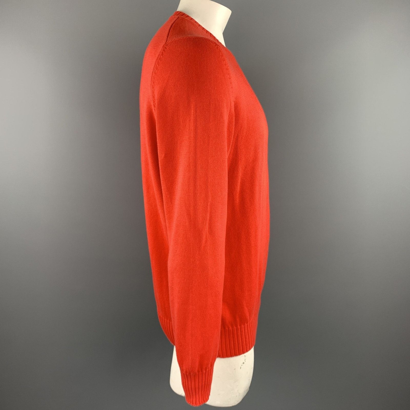 Brunello Cucinelli 44 Orange Knitted Cotton Crew-Neck Pullover Size US XL / EU 56 / 4 - 2 Thumbnail