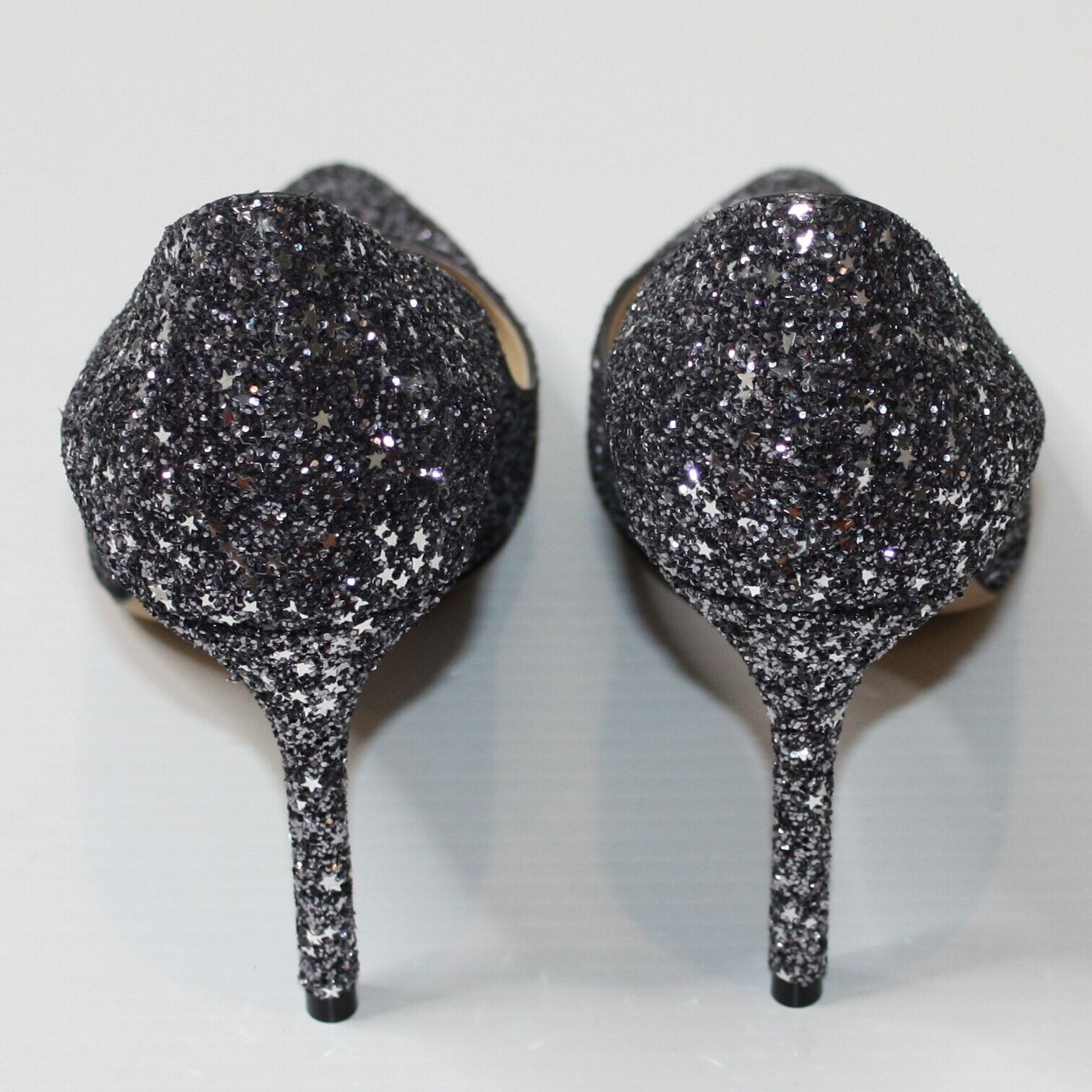 Jimmy Choo Romy 85 Gunmetal Star Coarse Glitter Pointy Toe Pump NEW Size US 10.5 / IT 40.5 - 6 Thumbnail