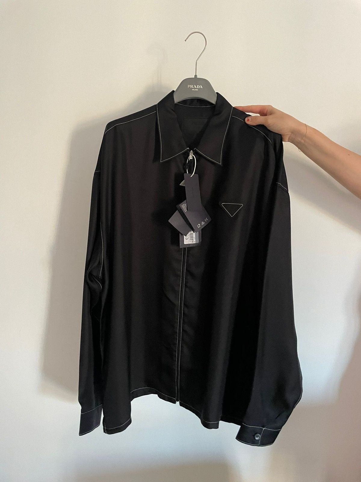 Designer × Prada Prada Silk Twill black Shirt Size US XL / EU 56 / 4 - 1 Thumbnail