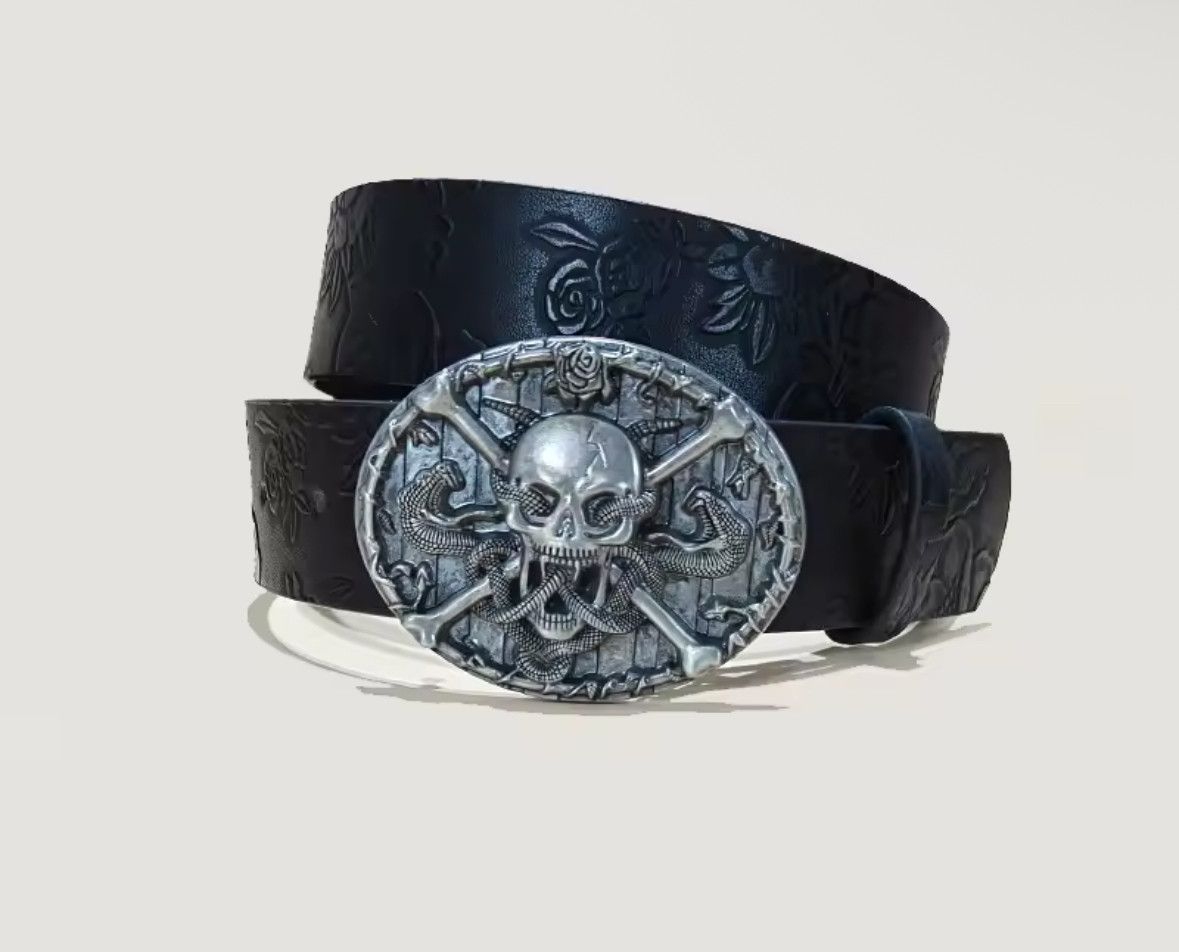 Japanese Brand Unisex Trendy Gothic Punk Snake Skulls Buckle Rose Belt Size ONE SIZE - 1 Thumbnail