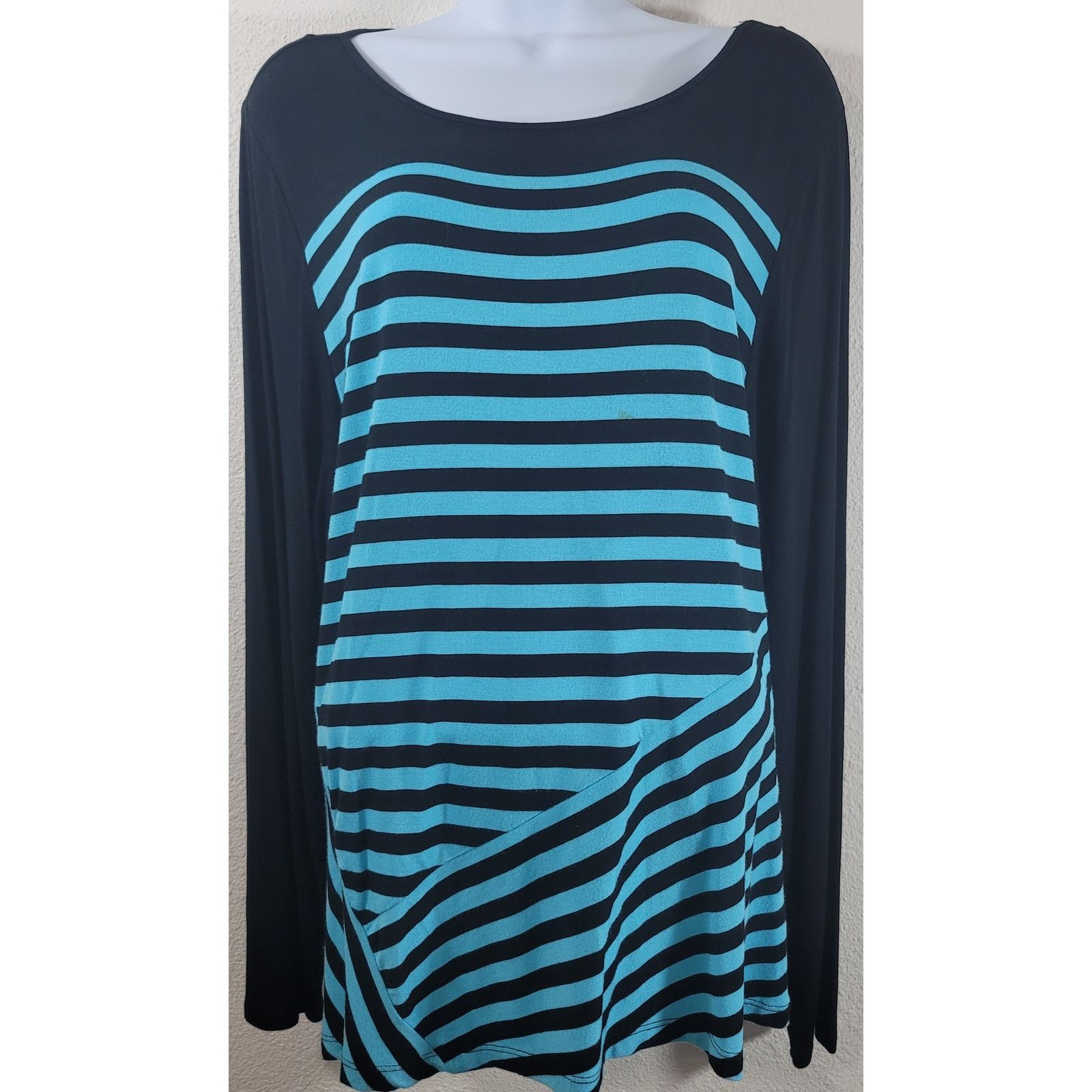 Other Dana Buchman Black Teal Striped Long Sleeve Top XL Size XL / US 12-14 / IT 48-50 - 1 Thumbnail