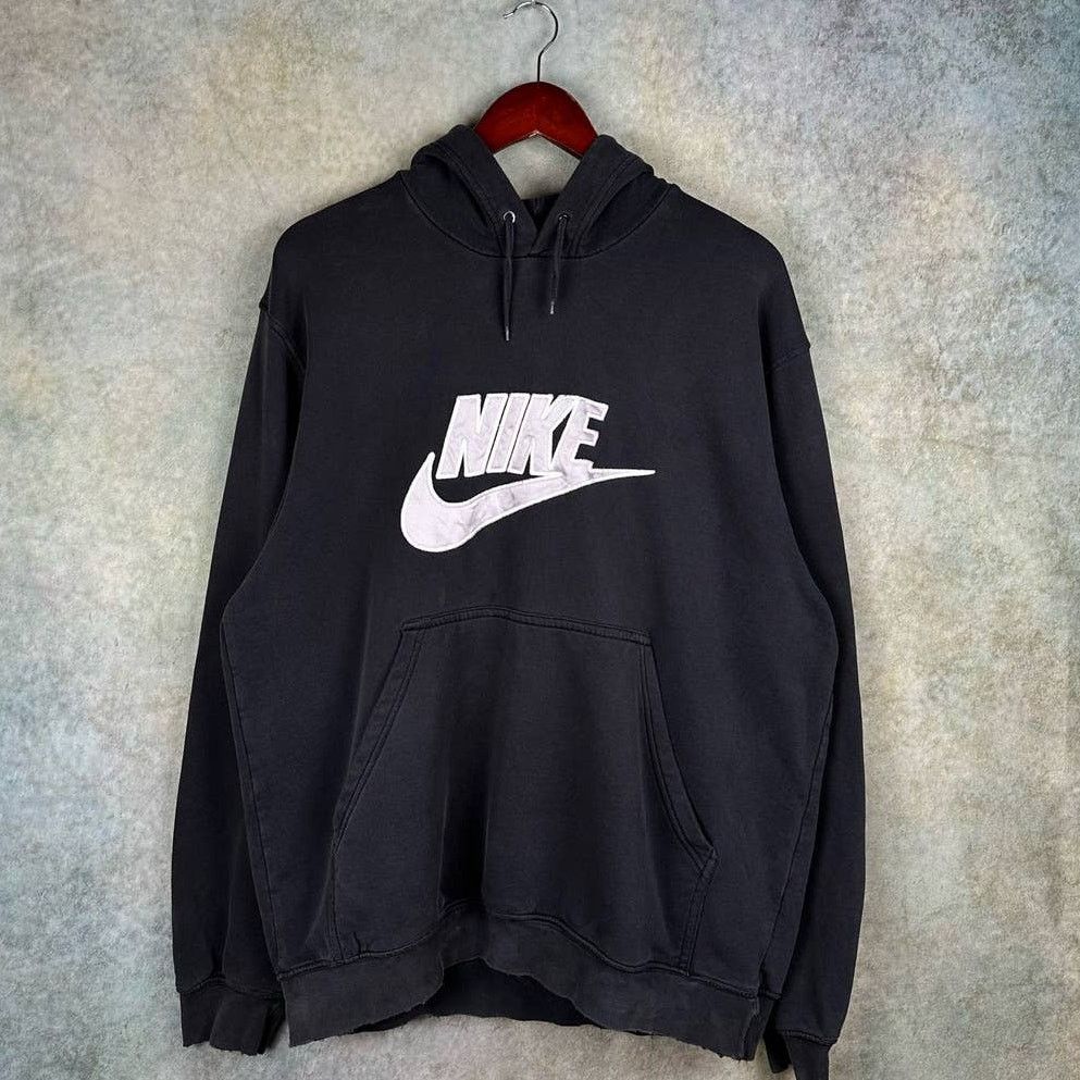 Nike × Vintage Vintage Y2K Nike Spell Out Hoodie Sz L Black Logo Swoosh Size US L / EU 52-54 / 3 - 1 Thumbnail
