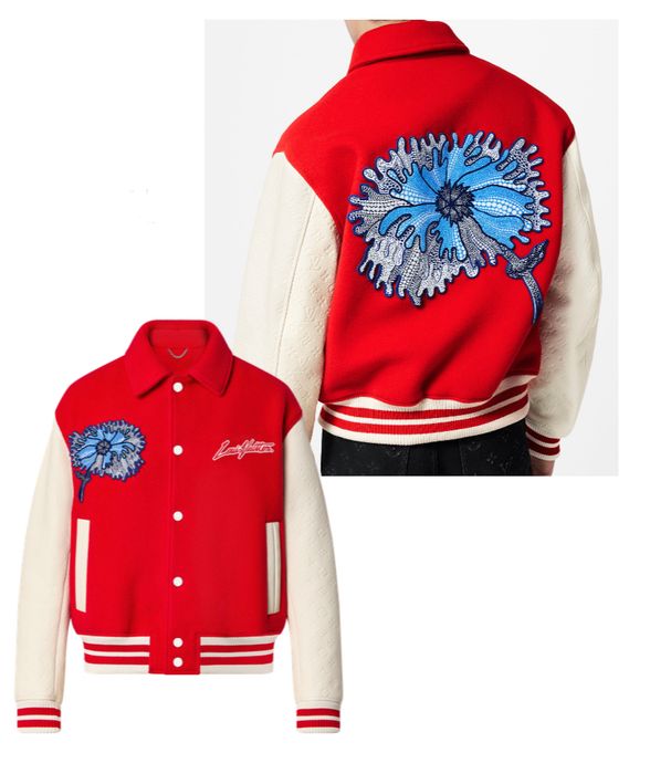Louis Vuitton LV x YK Psychedelic Flower Embroidered Varsity Blouson Red. Size 50
