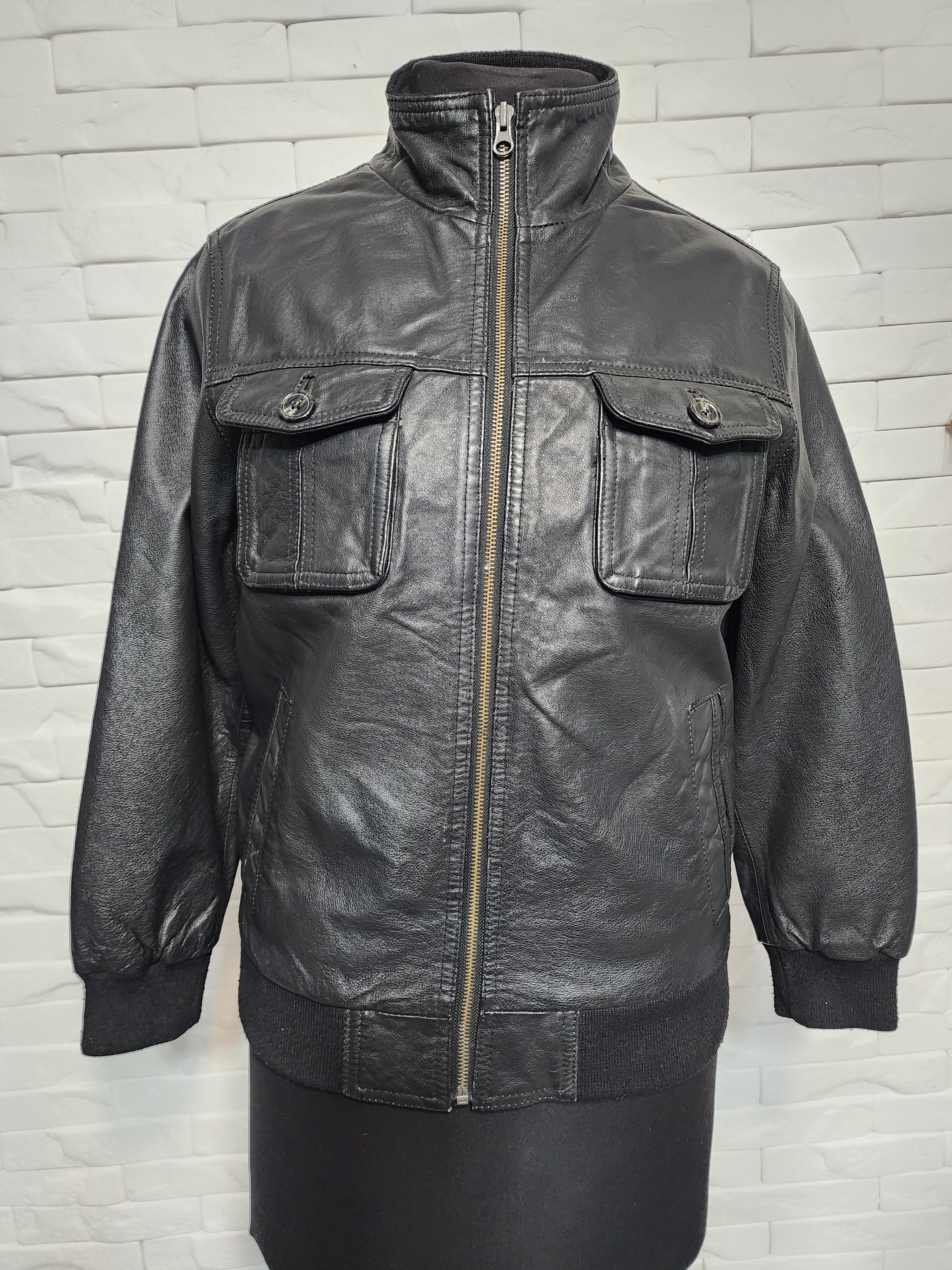 Other Black Leather Quilted Jacket: Men's Metal Zipper Bomber Size US M / EU 48-50 / 2 - 1 Thumbnail