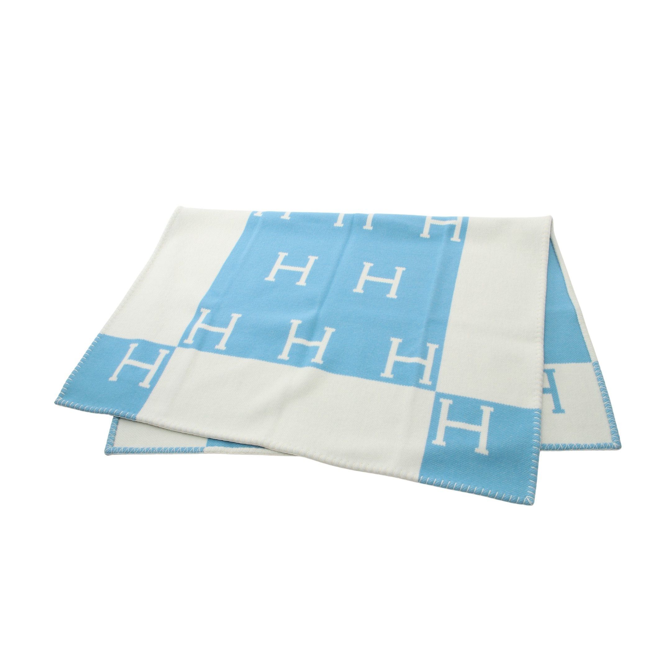 Hermes Hermes Baby Play Avalon Blanket Wool Cashmere Light Blue White Size ONE SIZE - 1 Thumbnail