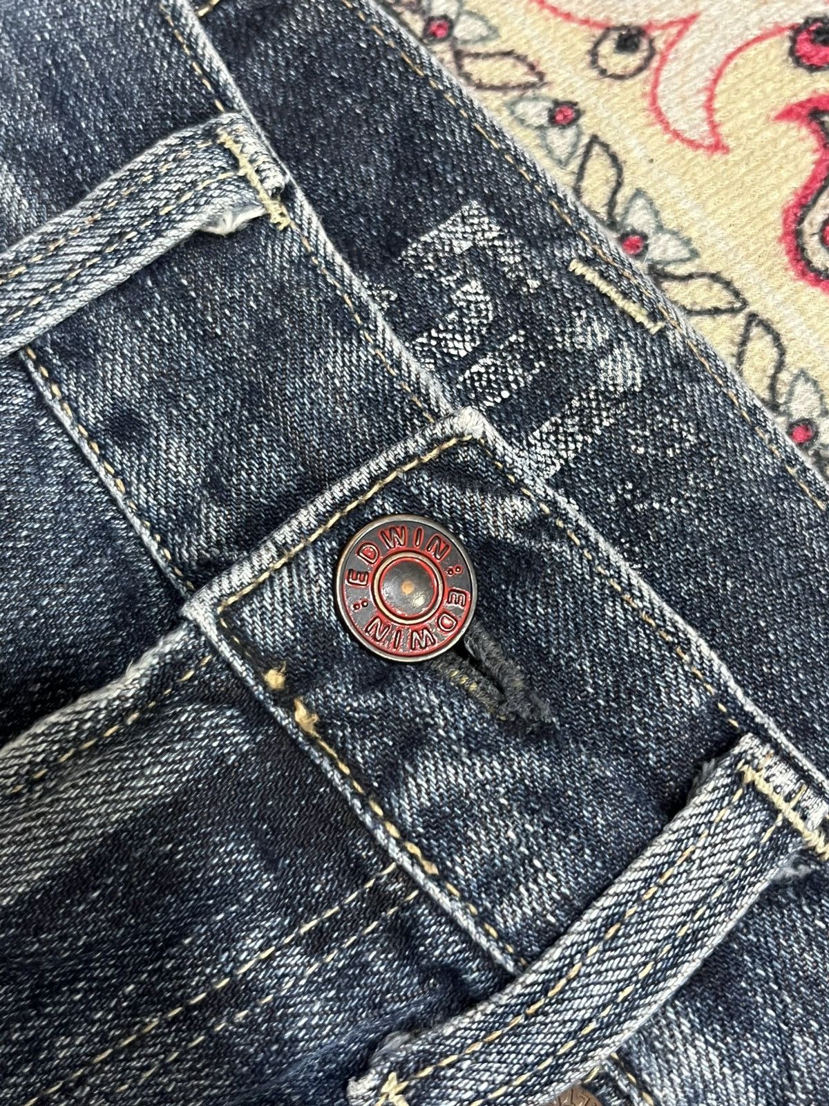 Edwin Edwin 503 Blue Trip Blue Washed Distressed Straight Jeans Size US 30 / EU 46 - 5 Thumbnail
