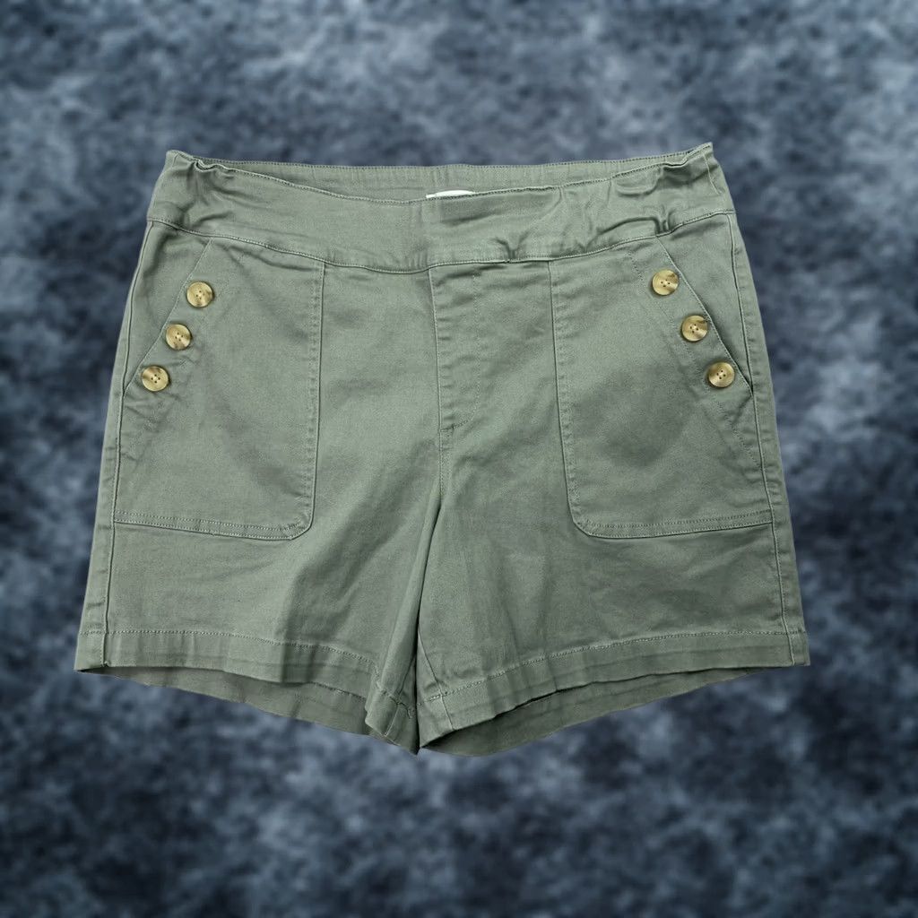 Vintage WESTBOUND Pull-on Shorts Womens 16 Green Button Detail Stretch Twill Pockets Size 38" / US 16 / IT 52 - 1 Thumbnail