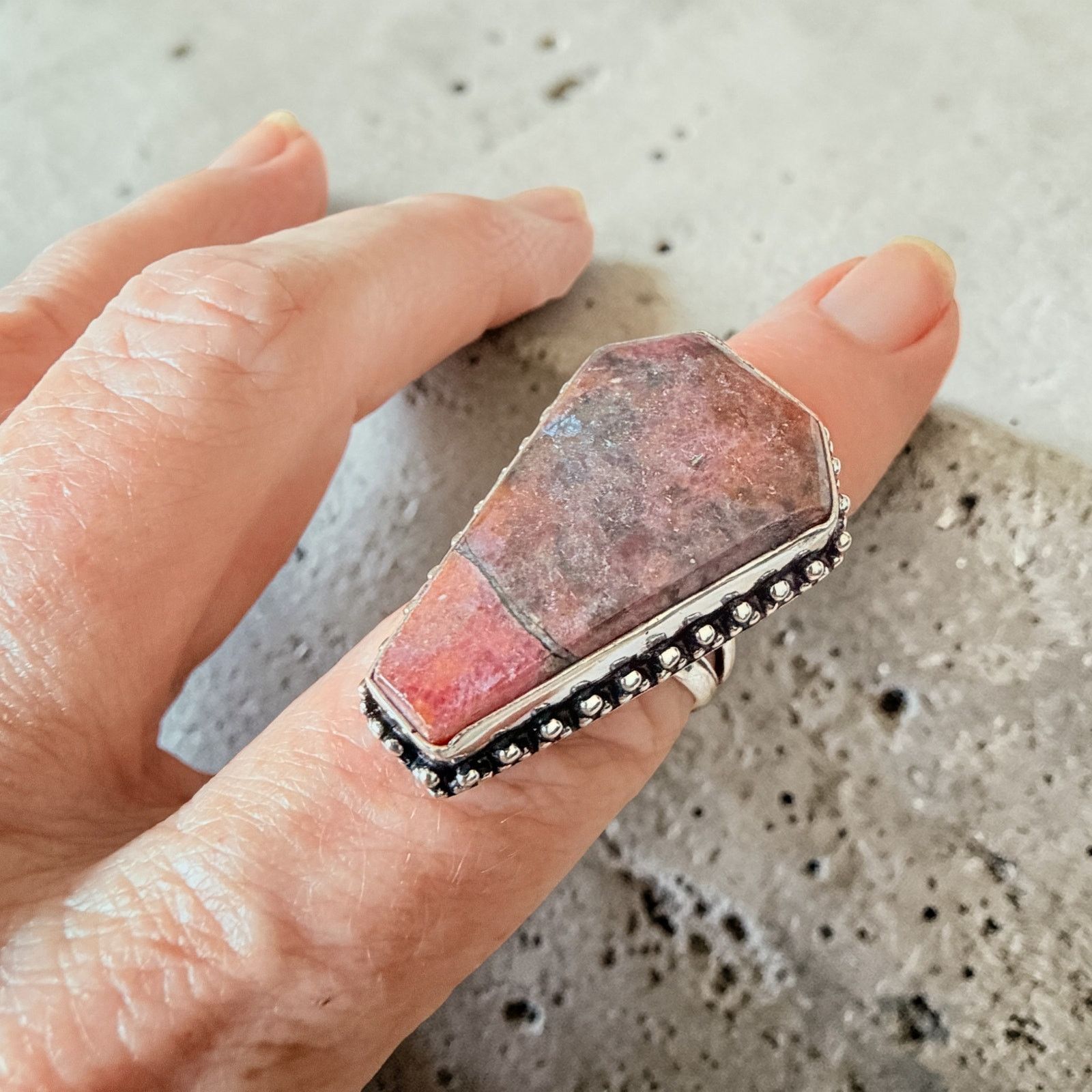 The Unbranded Brand Coffin Rhodonite 925 Silver Overlay Ring Size ONE SIZE - 2 Thumbnail