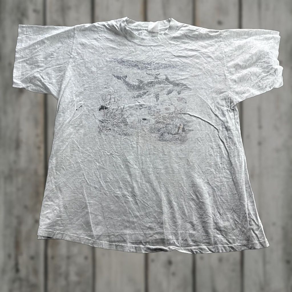 Vintage VINTAGE Co Max Ocean Dolphin Graphic Shirt Mens Medium Gray Adult M Crew Neck Short Sleeve 1990s Sea Life Signs Mens Size US M / EU 48-50 / 2 - 1 Thumbnail