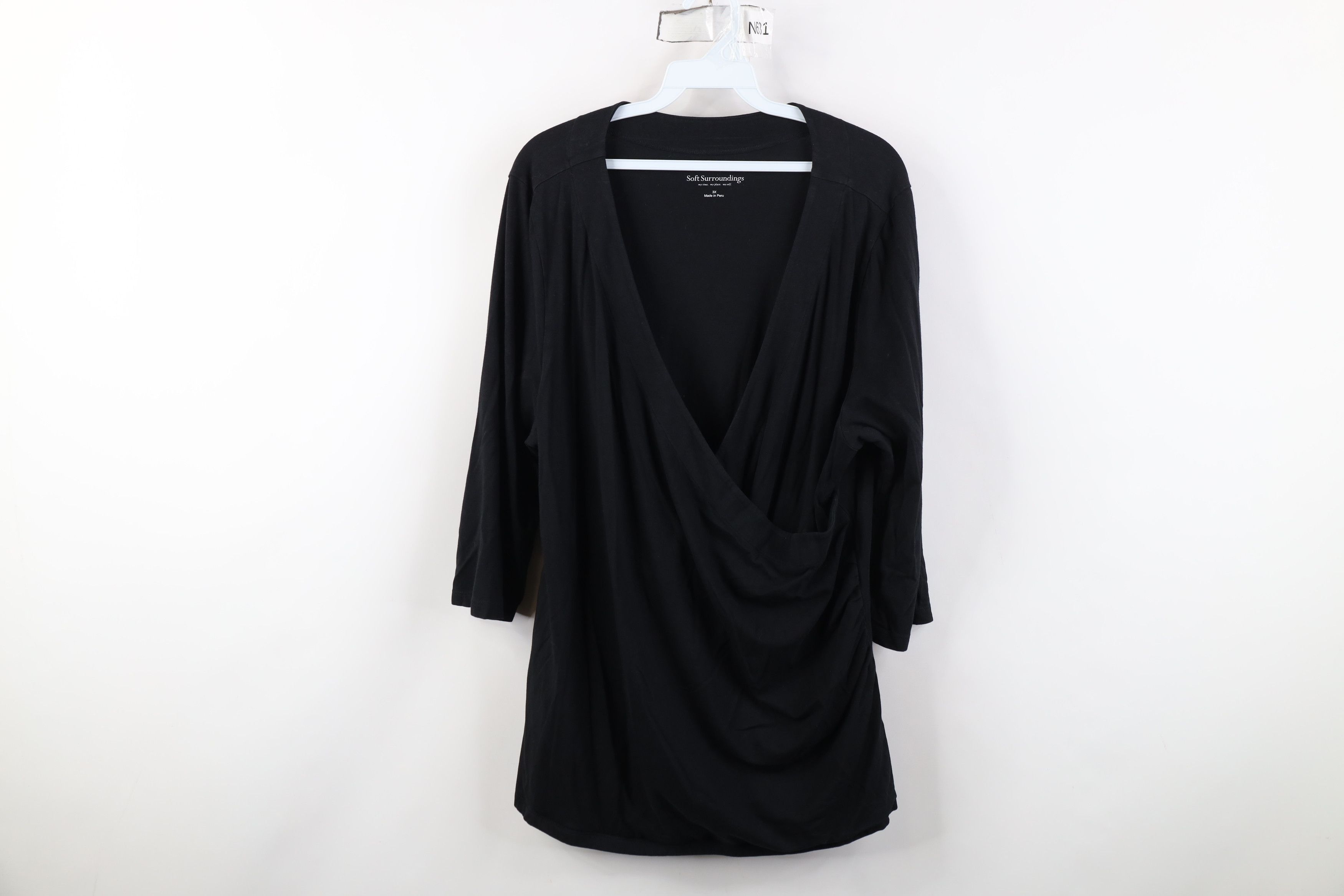 Soft Surroundings Soft Surroundings Cross Wrap Ruffled Shirt Top Black Size 3XL / US 20-22 - 1 Thumbnail