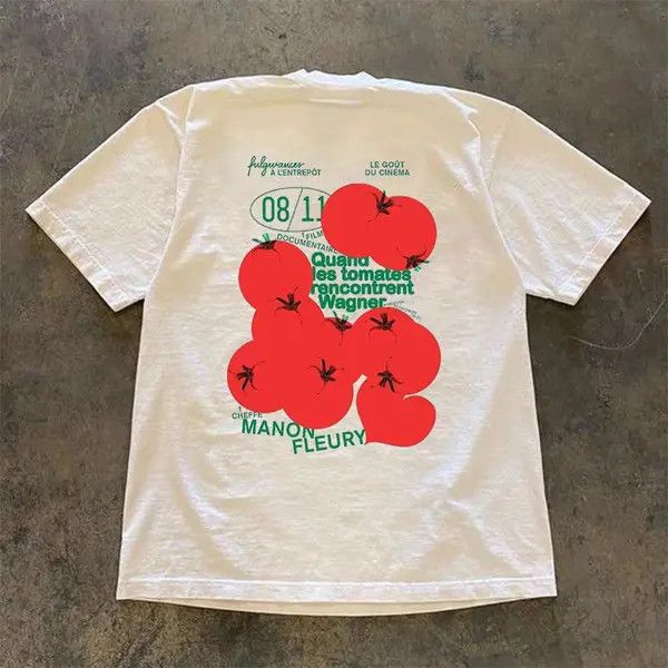 Japanese Brand White casual retro tomato print cotton t-shirt Size US M / EU 48-50 / 2 - 3 Thumbnail