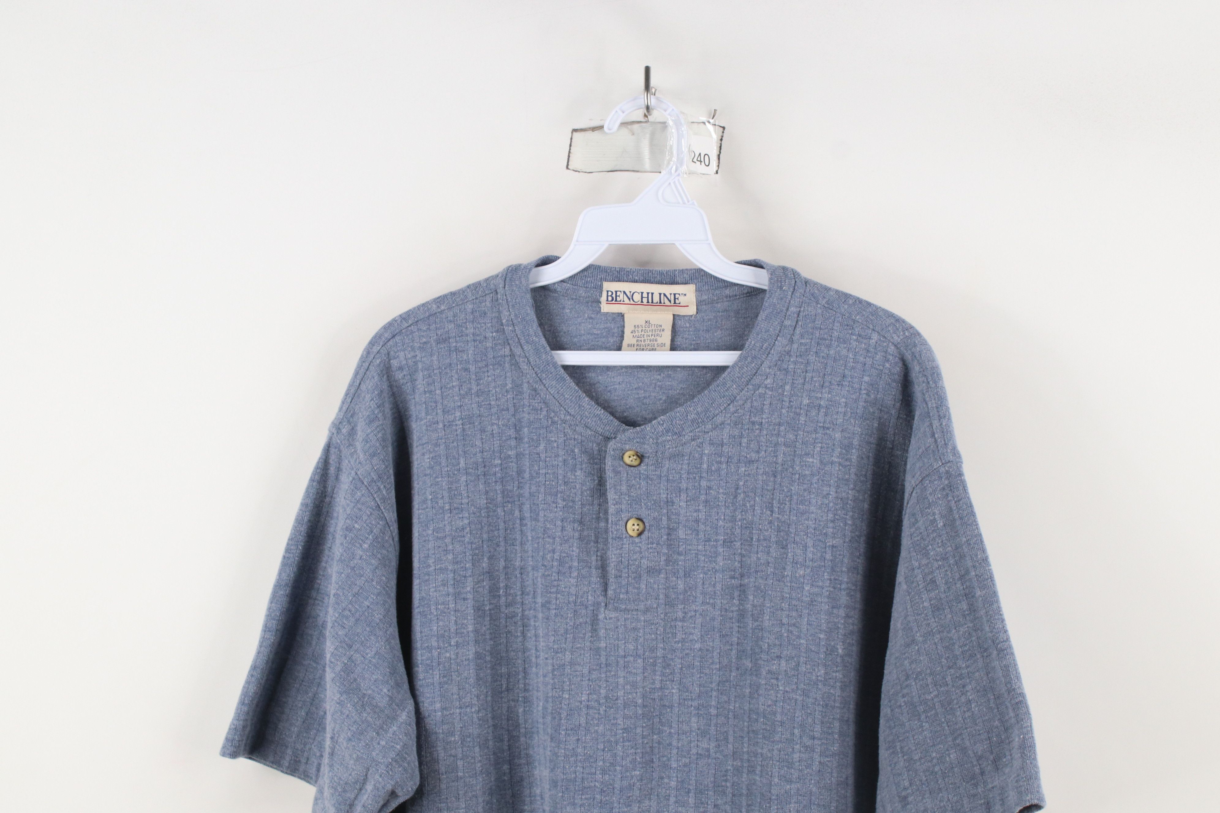 Vintage Vintage 90s Streetwear Striped Knit Henley T-Shirt Blue Size US XL / EU 56 / 4 - 2 Thumbnail