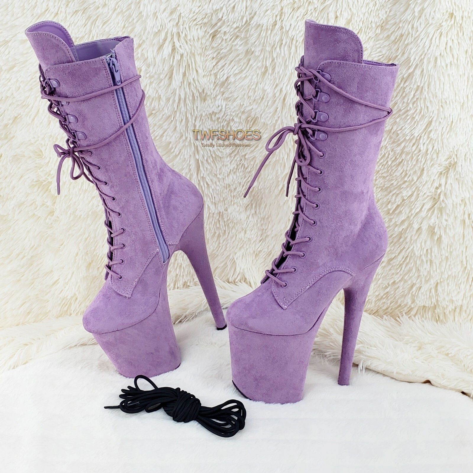 Other Flamingo 1050FS Lilac Purple V-Suede 8" Heel Platform Mid Ca Size US 9 / IT 39 - 3 Thumbnail