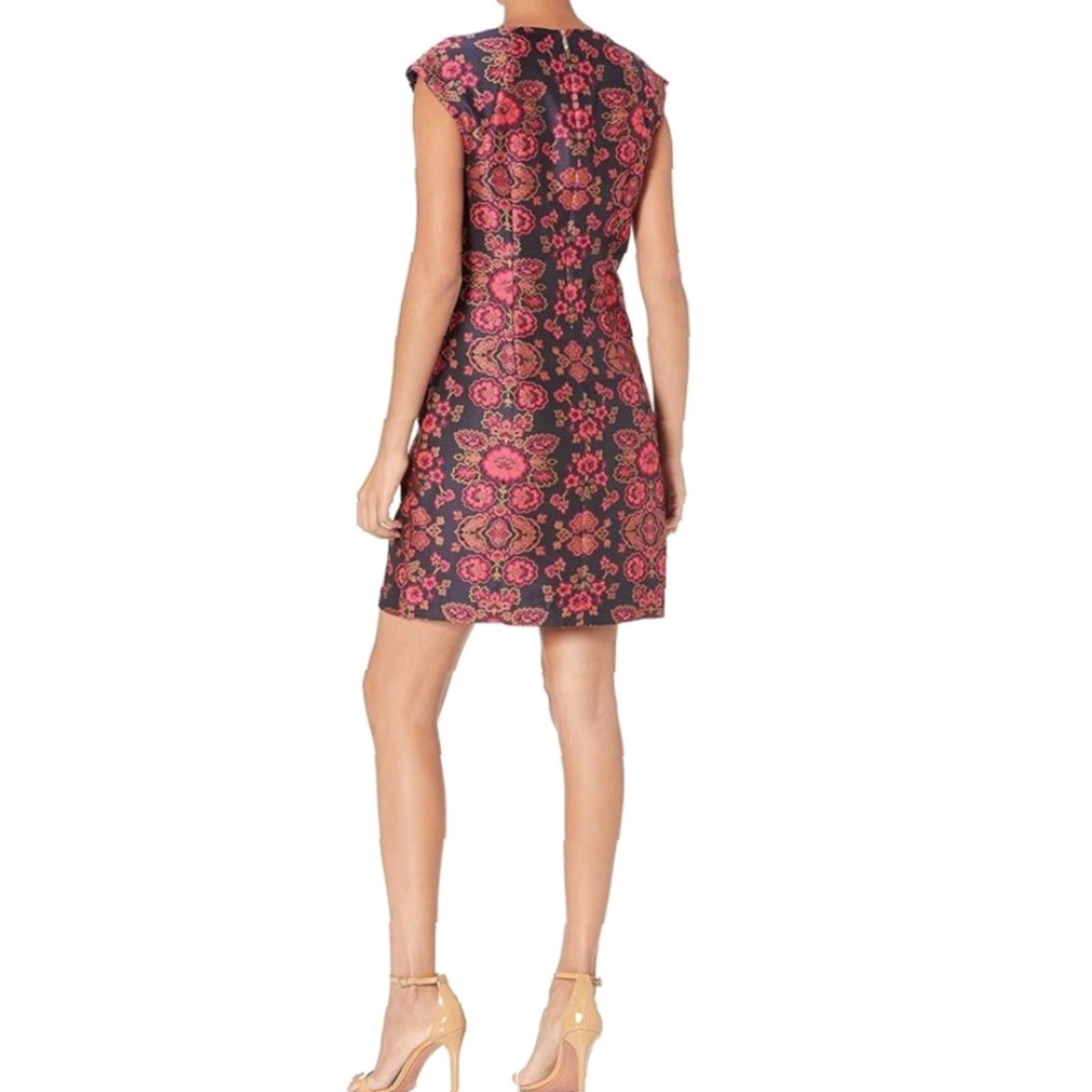 Trina Turk Trina Turk Angelou Sierra Primrose Jacquard Shift Dress Sz 4 Red Floral Sleeveless Zip Crew Neck Mini Sheath 60s Vintage No Women Size S / US 4 / IT 40 - 4 Thumbnail