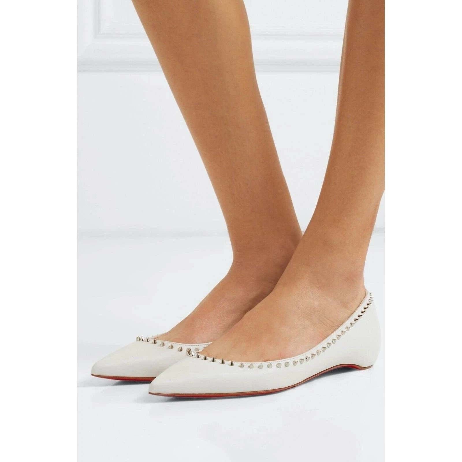 Christian Louboutin Anjalina Flat White Snow Leather Spike Pointed Ballerina 36 Size US 6 / IT 36 - 3 Thumbnail