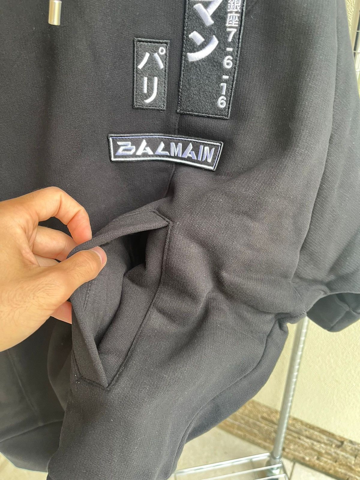 Balmain Layered Sleeve Tokyo Embroidered Logo Hoodie in Black Size US M / EU 48-50 / 2 - 16 Thumbnail
