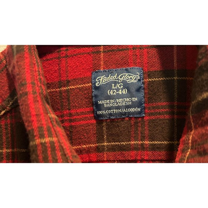 FADED GLORY Plaid FLANNEL BD Long Sleeve Shirt Black Gray Men Size Large