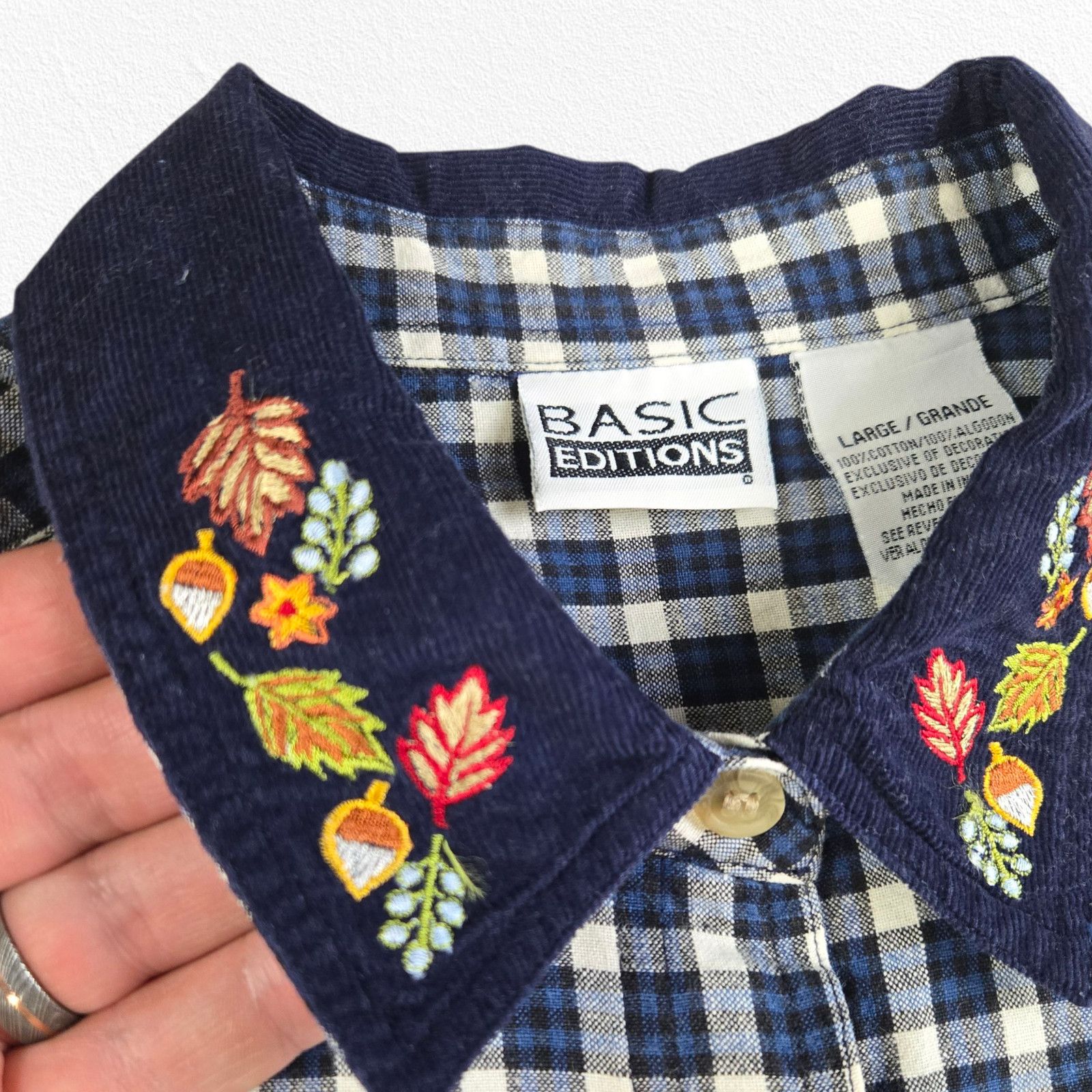Basic Editions Y2K Fall Embroidered Gingham Shirt Navy Plaid Size Large Size L / US 10 / IT 46 - 4 Thumbnail