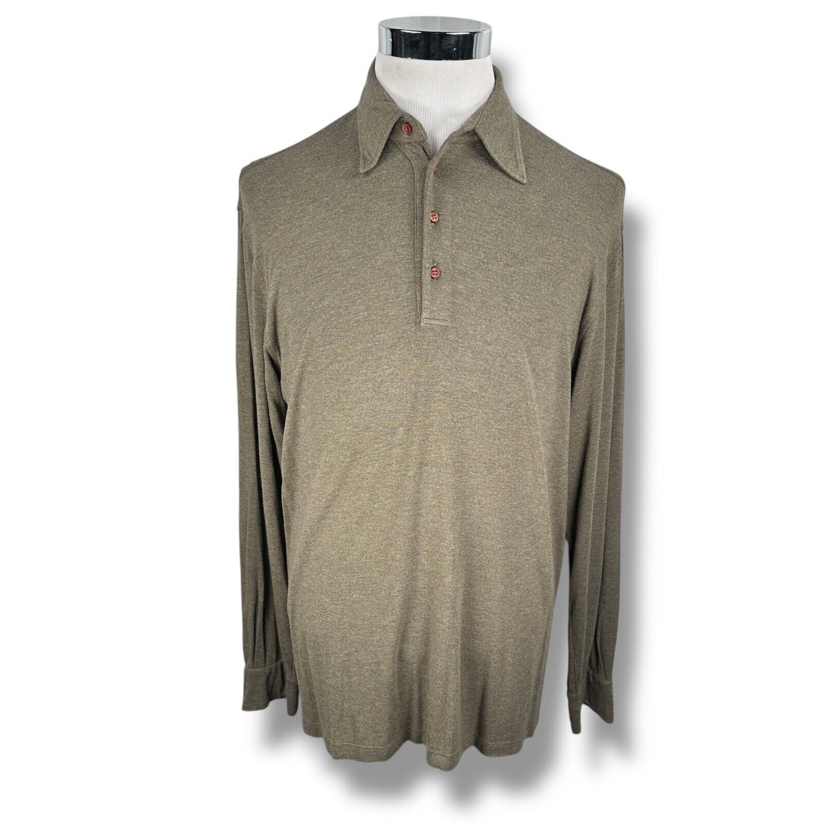 Canali Canali Polo Shirt Men's 52 Olive Green Brown Viscose Blend Size US L / EU 52-54 / 3 - 1 Thumbnail