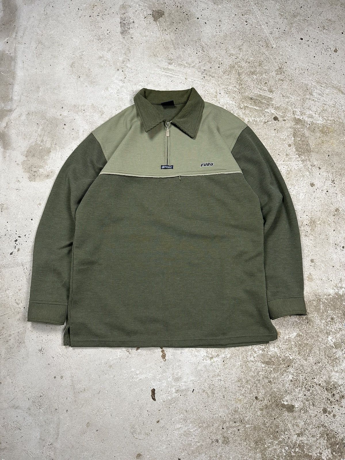 Fubu × Vintage ‼️ Vintage 90s Fubu Khaki Rugby Polo Longsleeve Sweatshirt Size US XL / EU 56 / 4 - 1 Thumbnail